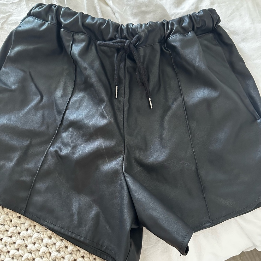 Black Faux Leather Women's Shorts